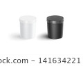 Blank black and white powder can mockup png, transparent background, 3d rendering. Empty plastic package for sport pill or food mock up cut out. Clear cosmetics powder or medicine preserve template. 141634221