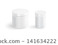 Blank white vitamin jar mockup set png, transparent background 3d rendering. Empty plastic package for nutritional pharmacy mock up cut out. Clear medicament casein or drug tablets container template. 141634222