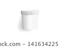 Blank white ice cream bucket mockup png, transparent background, 3d rendering. Empty cold summer sorbet mock up cut out. Clear creamy sundae or yogurt in plastic can template. 141634225