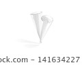 Blank white ice cream cone pack pair mockup png, transparent background, 3d rendering. Empty sweet conic icecream package mock up cut out. Clear takeout disposable label holder with gelato template. 141634227