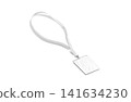 Blank white lanyard with name card mock up png, transparent background 3d rendering. Empty lace with badge for event or presentation mockup cut out. Clear accesory tape for sign print mokcup template. 141634230