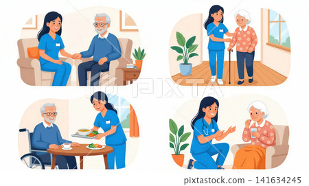 Female caregivers and seniors Female caregivers and seniors 141634245