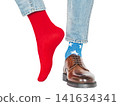 Men's legs, red and blue socks 141634341