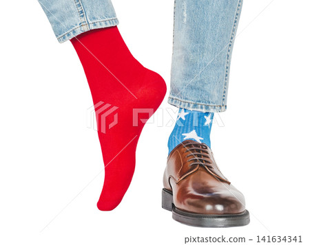 Men's legs, red and blue socks Men's legs, red and blue socks 141634341