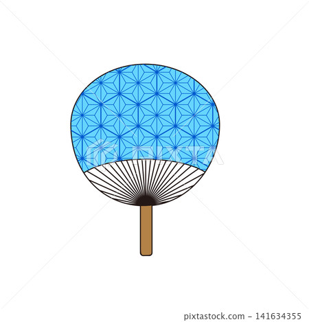 麻葉圖案扇子(團扇),靛藍色,夏季日式風格向量圖 麻葉圖案扇子(團扇),靛藍色,夏季日式風格向量圖 141634355