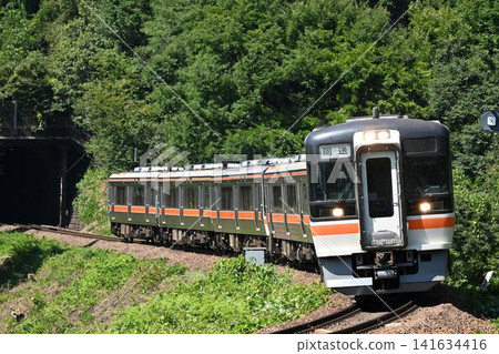 一列由六節車廂組成的 KiHa 75 系列柴油動車組列車駛過坂保木彎道。 一列由六節車廂組成的 KiHa 75 系列柴油動車組列車駛過坂保木彎道。 141634416