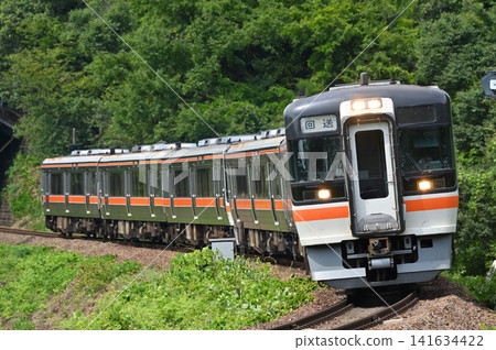 一列由六節車廂組成的 KiHa 75 系列柴油動車組列車駛過坂保木彎道。 一列由六節車廂組成的 KiHa 75 系列柴油動車組列車駛過坂保木彎道。 141634422