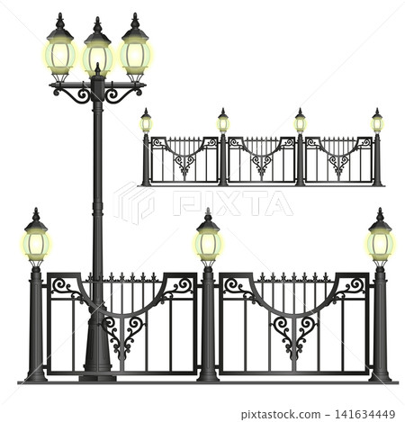 Vector shod street fence with lanterns - isolated Vector shod street fence with lanterns - isolated 141634449