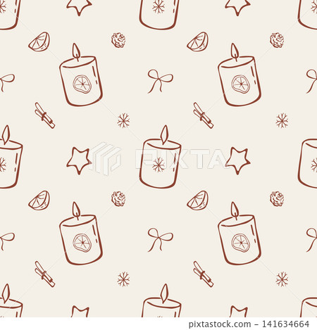 Hand drawn cozy Christmas candles seamless pattern vector doodle illustration 141634664