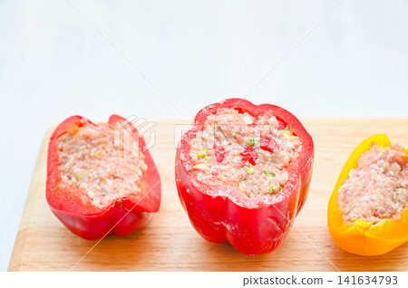 Stuffed bell peppers: Preparation (before cooking) Stuffed bell peppers: Preparation (before cooking) 141634793