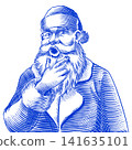 Santa Claus fully hand drawn illustration. Engraved hatching traditional style for modern 141635101