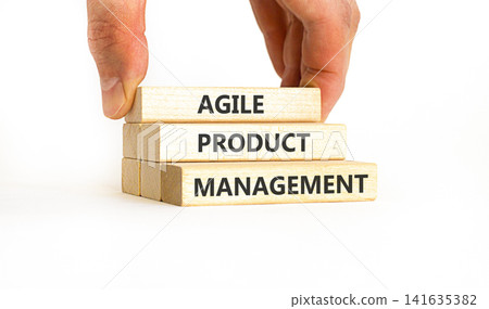 Agile product management words symbol. Concept words Agile product management on beautiful wooden blocks. Beautiful white background. Business agile product management concept. Copy space. Agile product management words symbol. Concept words Agile product management on beautiful wooden blocks. Beautiful white background. Business agile product management concept. Copy space. 141635382