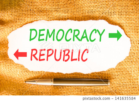 Democracy or republic words symbol. Concept words Democracy Republic on beautiful white paper. Beautiful canvas background. Business democracy republic concept. Copy space Democracy or republic words symbol. Concept words Democracy Republic on beautiful white paper. Beautiful canvas background. Business democracy republic concept. Copy space 141635584