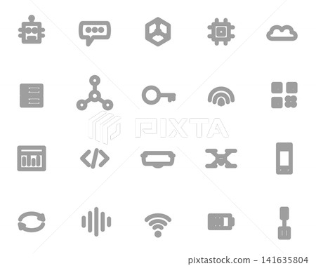 Technology AI Icons Monochrome Gray 20-Piece Set: Vector Materials for Robots and Data Technology AI Icons Monochrome Gray 20-Piece Set: Vector Materials for Robots and Data 141635804