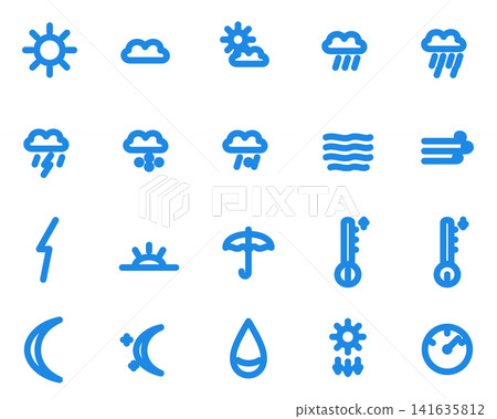 Weather Icon Set (20 Vivid Blue Designs): Simple Vector Materials for Sunny, Rainy, and Snowy Weather 141635812