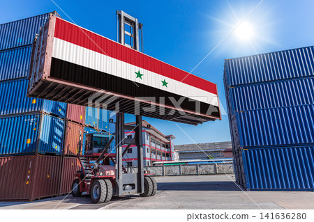 Products shipping cargo goods with Syria flag for import export business from Syria Country Products shipping cargo goods with Syria flag for import export business from Syria Country 141636280