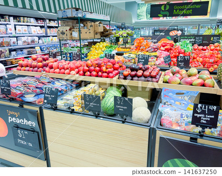 A colorful display of fresh fruits in the produce section of a modern grocery store. - 07.05.2026, Auburn WA, USA. A colorful display of fresh fruits in the produce section of a modern grocery store. - 07.05.2026, Auburn WA, USA. 141637250
