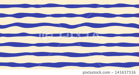 Blue organic uneven wavy stripes vector seamless pattern, simple abstract waves background for summer and beach designs, banners and textiles Blue organic uneven wavy stripes vector seamless pattern, simple abstract waves background for summer and beach designs, banners and textiles 141637316