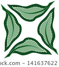 Square illustration of four green leaves. Isolate floral design in vintage style. Kaleidoscope natural decor of delicate green colors 141637622