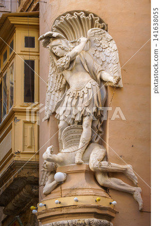 VALLETTA, MALTA - NOVEMBER 12, 2018 - Ancient statues of the city VALLETTA, MALTA - NOVEMBER 12, 2018 - Ancient statues of the city 141638055