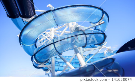 Water park slide pipe or float tube on the cruise liner ship in the open sea Water park slide pipe or float tube on the cruise liner ship in the open sea 141638074