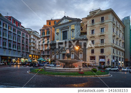 NAPLES, ITALY - NOV 5, 2018 - Fontana del Carciofo or Fountain of the Artichoke on Piazza Trieste E Trento NAPLES, ITALY - NOV 5, 2018 - Fontana del Carciofo or Fountain of the Artichoke on Piazza Trieste E Trento 141638153