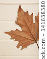 Autumn background with yellow leaves on light wooden background. Vertical photo 141638380