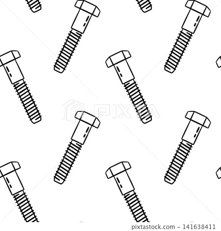 Black and white seamless pattern of bolt in doodle sketch style. Simple vector illustration of working tool for wallpapers and packaging Black and white seamless pattern of bolt in doodle sketch style. Simple vector illustration of working tool for wallpapers and packaging 141638411