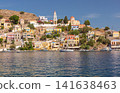 Symi Harbor Waterfront with Clock Tower and Colorful Houses on Symi Island Greece 141638463