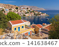 Symi Harbor Waterfront with Clock Tower and Colorful Houses on Symi Island Greece 141638467
