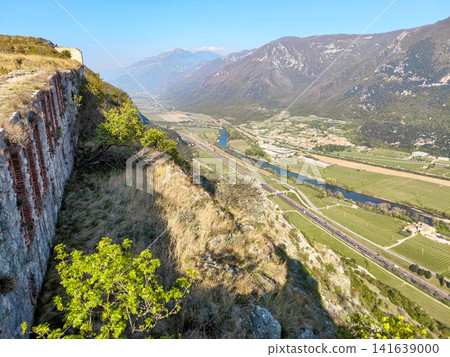 Forte San Marco Overlooking Adige Valley: Panoramic Cliffside View Near Lake Garda In Veneto Region Forte San Marco Overlooking Adige Valley: Panoramic Cliffside View Near Lake Garda In Veneto Region 141639000