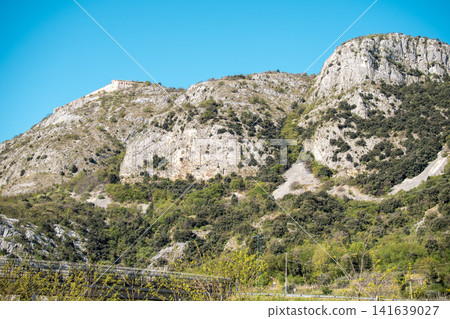 Climbing Garden Placca Del Forte San Marco Along Steep Rock Face: Placca Del Forte San Marco Above Adige Valley In Natural Light 141639027