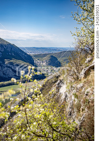 Adige Valley Panoramic View From Placca Del Forte San Marco: Scenic Spring Landscape Over Etsch Valley Near Lake Garda 141639031