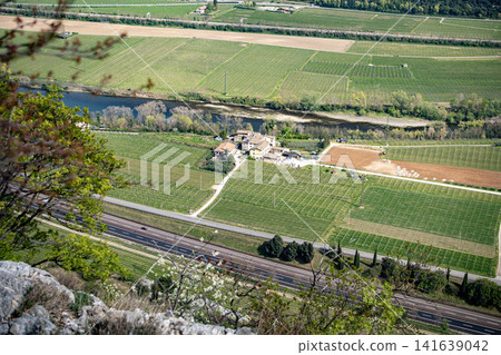 Adige Valley Panoramic View From Placca Del Forte San Marco: Scenic Spring Landscape Over Etsch Valley Near Lake Garda Adige Valley Panoramic View From Placca Del Forte San Marco: Scenic Spring Landscape Over Etsch Valley Near Lake Garda 141639042