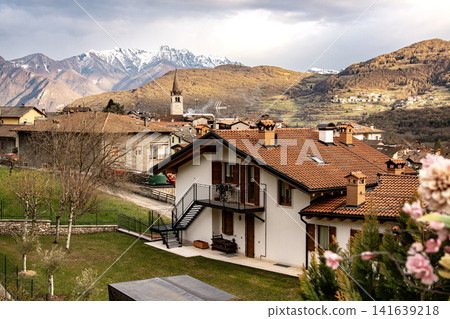 Frenten Mountain Village With Snow Capped Peaks: Scenic Rural Landscape Near Lake Garda In Trentino Italy Frenten Mountain Village With Snow Capped Peaks: Scenic Rural Landscape Near Lake Garda In Trentino Italy 141639218