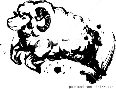 Ink painting illustration of a sheep Ink painting illustration of a sheep 141639442