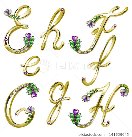 Gold alphabet with diamonds and gems letters E,F,G,H Gold alphabet with diamonds and gems letters E,F,G,H 141639645