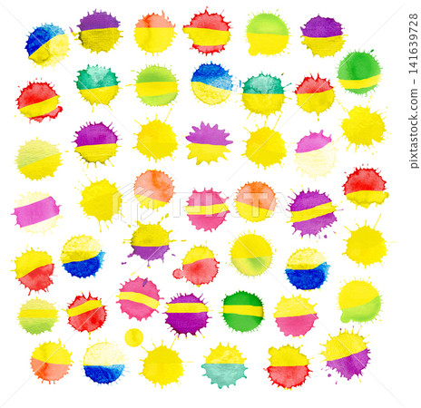 Hand-painted watercolor texture combines golden yellow and sky blue paint blots in dynamic artistic layout. Hand-painted watercolor texture combines golden yellow and sky blue paint blots in dynamic artistic layout. 141639728