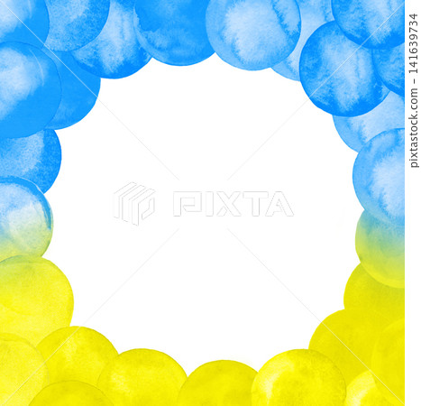 Hand-painted watercolor texture combines golden yellow and sky blue paint blots in dynamic artistic layout. Hand-painted watercolor texture combines golden yellow and sky blue paint blots in dynamic artistic layout. 141639734