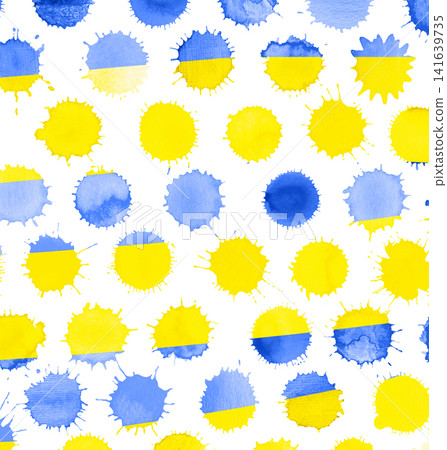 Hand-painted watercolor texture combines golden yellow and sky blue paint blots in dynamic artistic layout. Hand-painted watercolor texture combines golden yellow and sky blue paint blots in dynamic artistic layout. 141639735