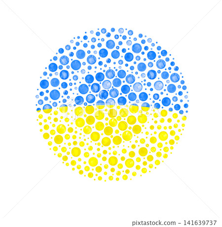 Hand-painted watercolor texture combines golden yellow and sky blue paint blots in dynamic artistic layout. Hand-painted watercolor texture combines golden yellow and sky blue paint blots in dynamic artistic layout. 141639737
