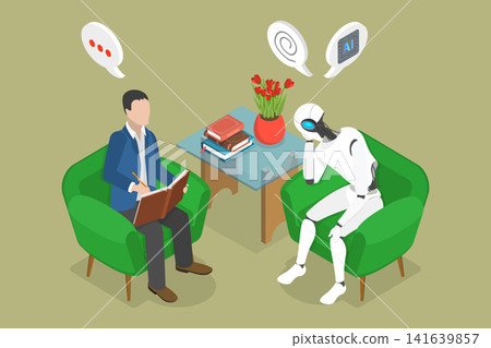 3D Isometric Flat Vector Illustration of Artificial Psychology, Psychologist Counseling A Depressed AI Robot 3D Isometric Flat Vector Illustration of Artificial Psychology, Psychologist Counseling A Depressed AI Robot 141639857
