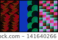Abstract geometric background featuring three distinct panels with varied patterns and vibrant color gradients. 141640266