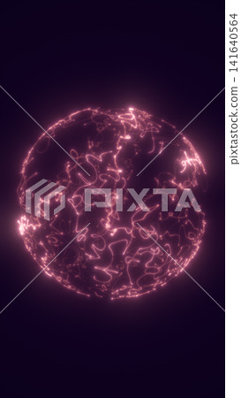 Pink glowing abstract sphere with luminous energy lines on a dark background, suggesting data, technology, and futuristic connection. Pink glowing abstract sphere with luminous energy lines on a dark background, suggesting data, technology, and futuristic connection. 141640564