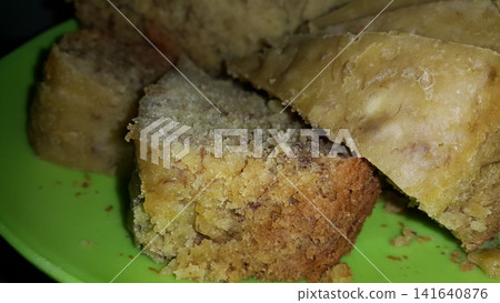 Close up shot of banana sponge cake. Close up shot of banana sponge cake. 141640876