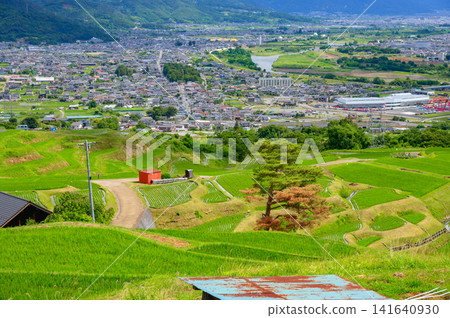 View of Zenkoji Plain from the rice terraces of Obasute [Chikuma City] 141640930