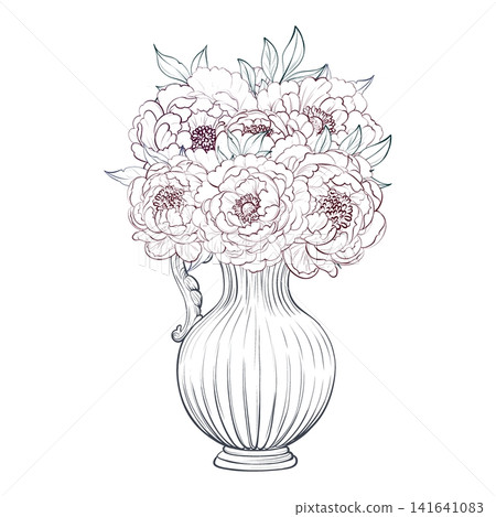 Peony bouquet in antique vase. Elegant floral arrangement for wedding decor and design Peony bouquet in antique vase. Elegant floral arrangement for wedding decor and design 141641083