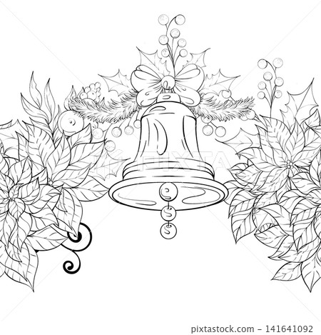 Arrangement of Festive Bell Surrounded by Holiday Foliage Seamless Pattern Background Border Celebrating Winter Joy Arrangement of Festive Bell Surrounded by Holiday Foliage Seamless Pattern Background Border Celebrating Winter Joy 141641092
