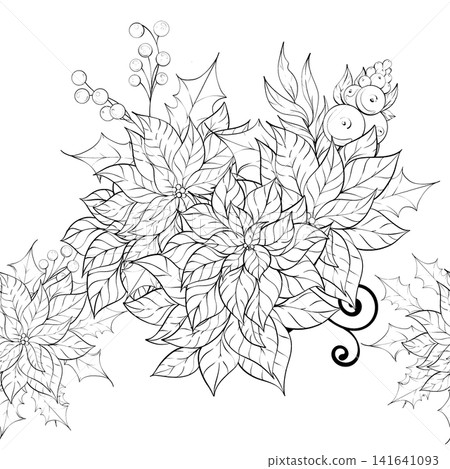 Floral Arrangement Seamless Pattern Background Border With Festive Leaves Berries and Intricate Designs Depicting a Winter Theme Floral Arrangement Seamless Pattern Background Border With Festive Leaves Berries and Intricate Designs Depicting a Winter Theme 141641093