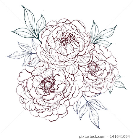 Bouquet of peonies and foliage. Elegant floral composition for wedding design, greeting cards and decor Bouquet of peonies and foliage. Elegant floral composition for wedding design, greeting cards and decor 141641094
